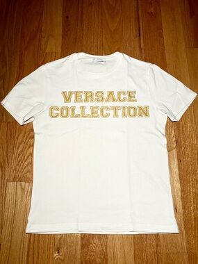 Versace Collection Spellout White Gold Tshirt